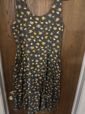 Pact Olive Green Floral Sundress with Pockets